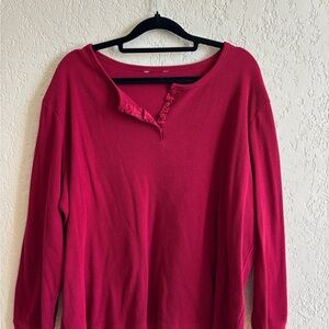 Women's Red Long-Sleeve Henley Top